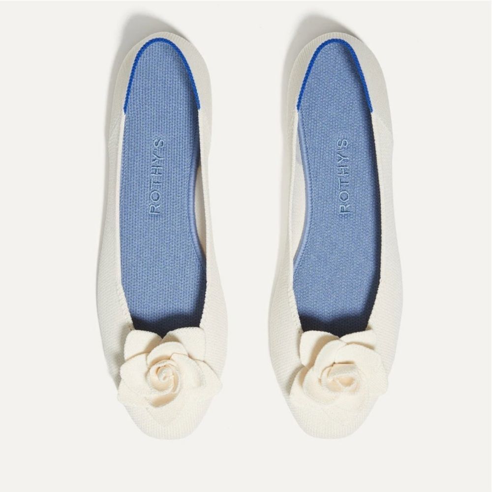 Rothy's The Petal Square Flats in Lovebird Ivory Size 10.5 NWOT
